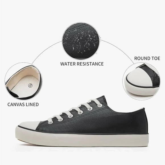 yageyan Mens Low top Classic Sneakers with Leather  Black Walking Size 11 NEW - Picture 2 of 6